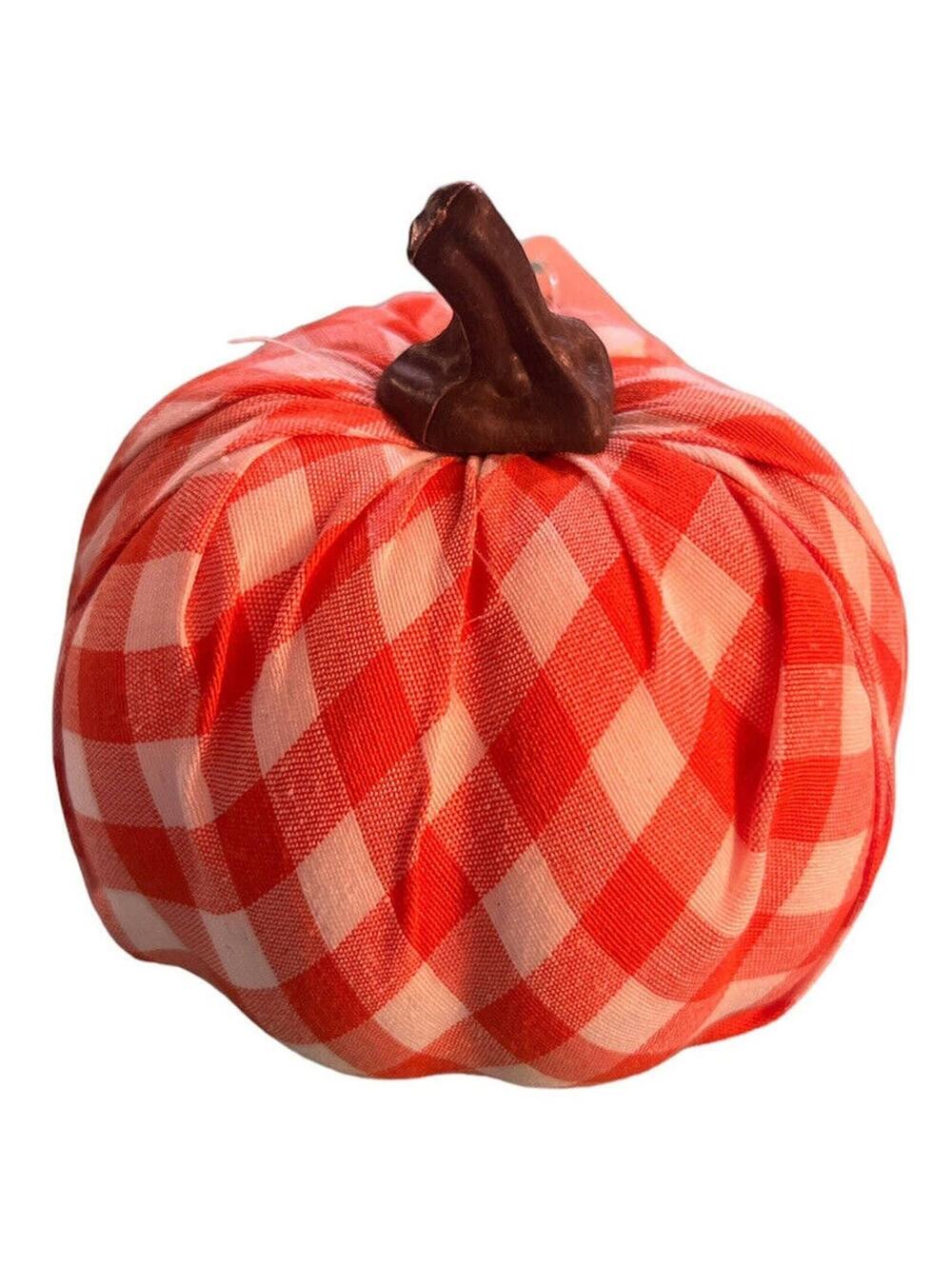 HALLOWEEN FALL PUMPKIN Small Orange And White Plaid Fabric Covered 4.5” X 5”